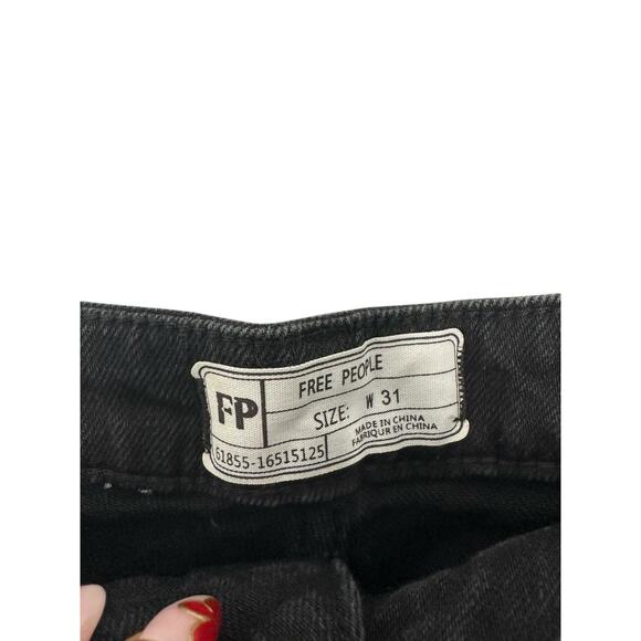 Free People Black Wales High Waisted Button Front Wide Leg Crop Jean Size 31 - Picture 2 of 11